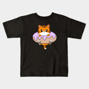 Kawaii Orange Cat inside Donut Kids T-Shirt